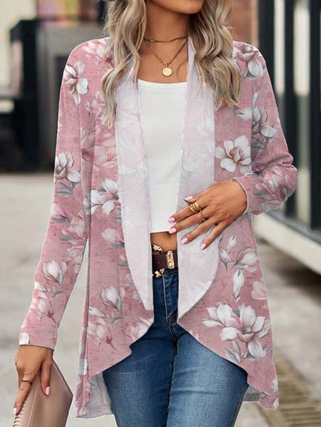 

Casual Lapel Collar Floral Kimono, Pink, Cardigans