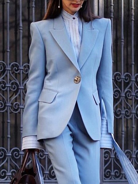 

Regular Fit Lapel Collar Plain Urban Blazer, Blue, Blazers