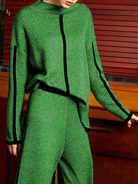 

Long Sleeve Color Block Loose Urban Sweater, Green, Pullovers