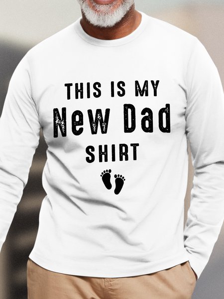 

Men’s This Is My New Dad Shirt Cotton Casual Plane Top, White, Long Sleeves