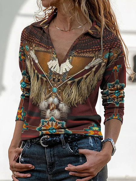 

Ethnic Regular Fit Shawl Collar Casual Shirt, Red, Shirts & Blouses