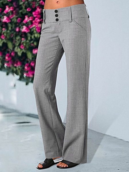 

Plain Regular Fit Casual Pants, Gray, Pants
