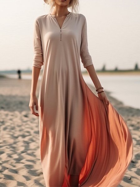 

Ombre V Neck Loose Casual Dress, Orange, Dresses