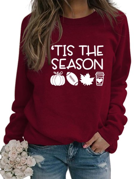 

Women's Everyday Casual Tis The Season Slogan Loose Crew Sweatshirt, Wine red, Sweatshirts & Hoodies