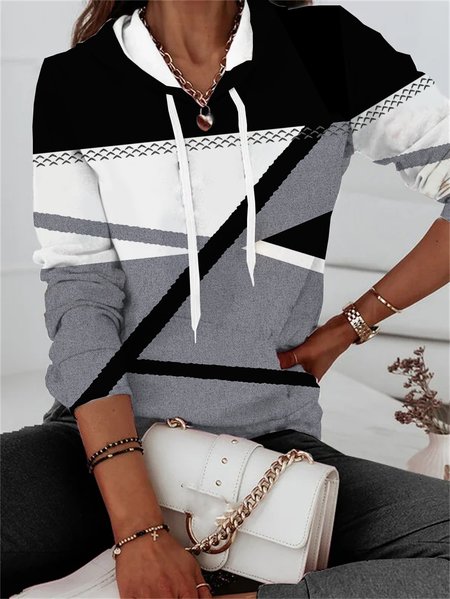

Color Block Loose Casual Hoodie Hoodie, Black-white, Sweatshirts & Hoodies