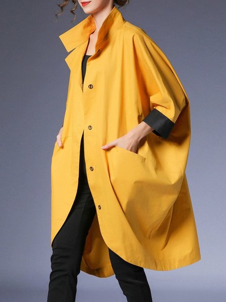 

Color Block Urban Loose Lapel Collar Trench Coat, Yellow, Coats