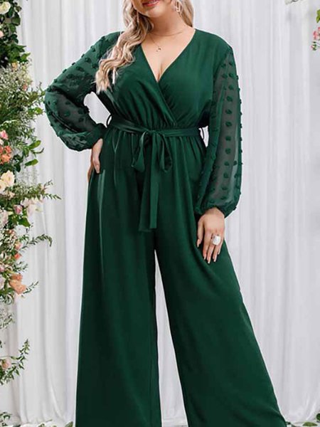 

Casual Plain V Neck Romper & Jumpsuit, Darkgreen, Jumpsuits＆Rompers