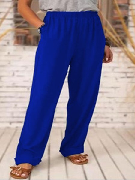 

Casual Plain Regular Fit Pants, Blue, Pants