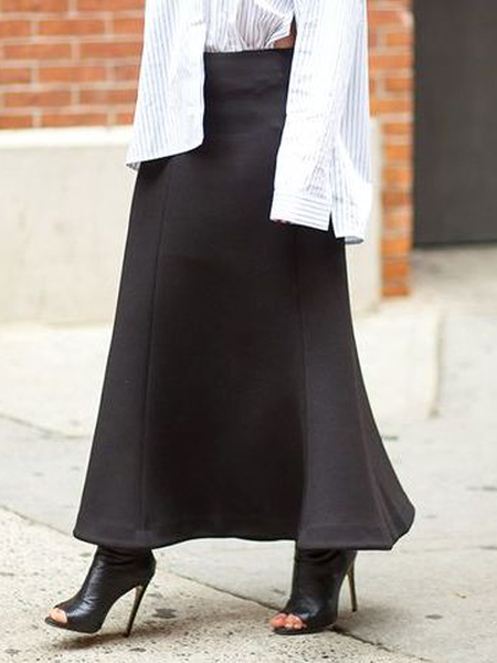 

Loose Micro-Elasticity Plain Elegant Maxi Skirt, Black, Skirts