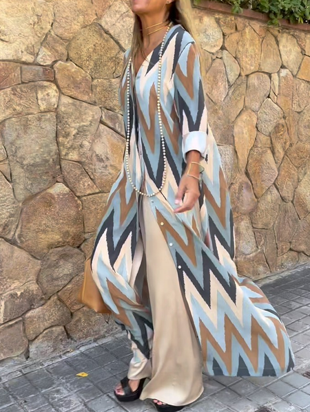 

Shirt Collar Regular Fit Casual Geometric Dress, Blue, Dresses