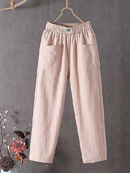 

Cotton Casual Plain Loose Pants, Apricot, Pants