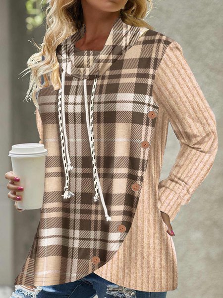 

Loose Plaid Casual Sweatshirt, Khaki, Sweatshirts & Hoodies