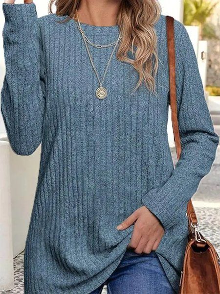 

Plain Casual Crew Neck Loose T-Shirt, Blue, T-Shirts