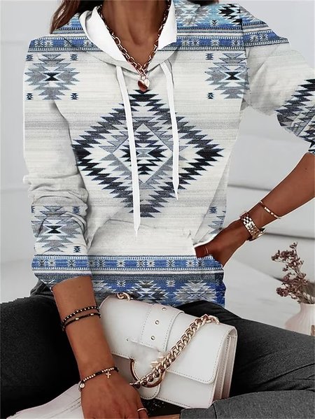 

Hoodie Geometric Casual Loose Hoodie, White, Sweatshirts & Hoodies