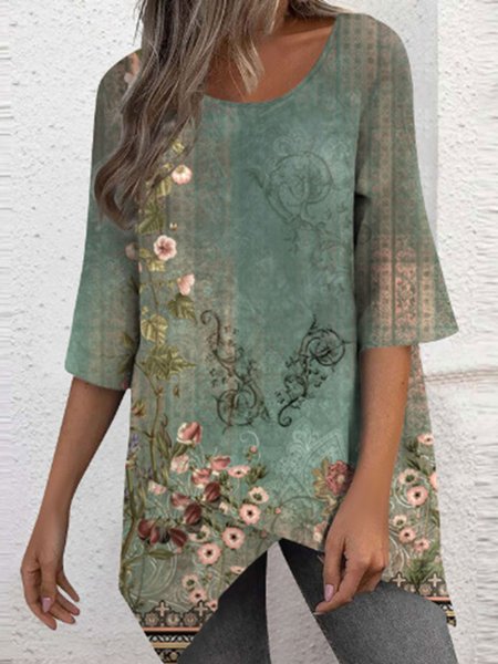 

Casual Floral Crew Neck T-Shirt, Color12, T-Shirts