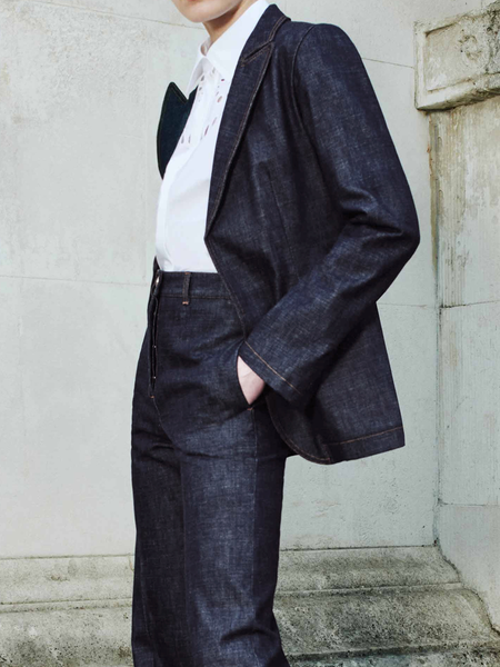 

Urban Lapel Collar Long Sleeve Loose faux denim Coat, As picture, Jackets