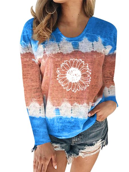 

Crew Neck Loose Casual Floral T-Shirt, Color9, T-Shirts