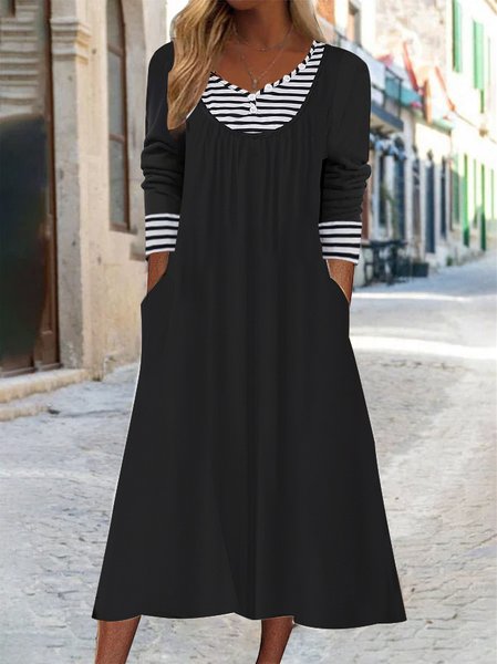 

Loose Casual Knitted Plain Dress, Black, Dresses