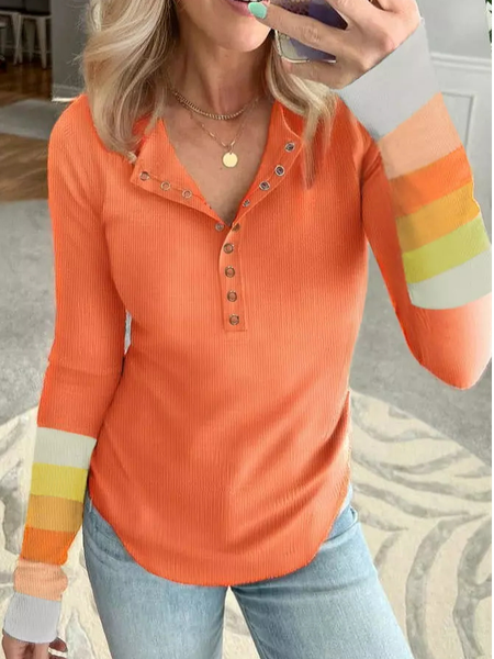 

Crew Neck Loose Color Block Casual Shirt, Orange, Shirts & Blouses