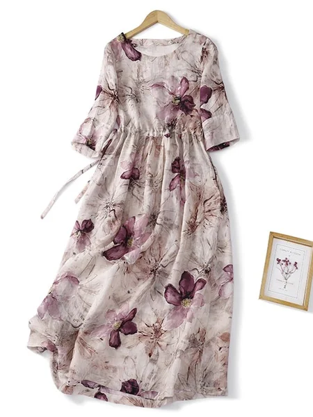 

Regular Fit Floral Casual Crew Neck Dress, Pink, Dresses