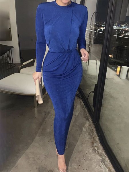 

Regular Fit Elegant Plain Dress, Blue, Maxi Dresses