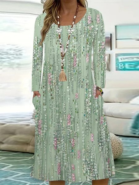 

Casual Loose Crew Neck Floral Dress, Green, Dresses