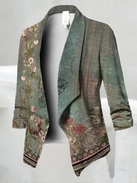 

Casual Loose Floral Blazer, Green, Blazers