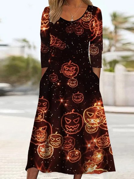 

Casual Loose Halloween Crew Neck Dress, Black, Dresses