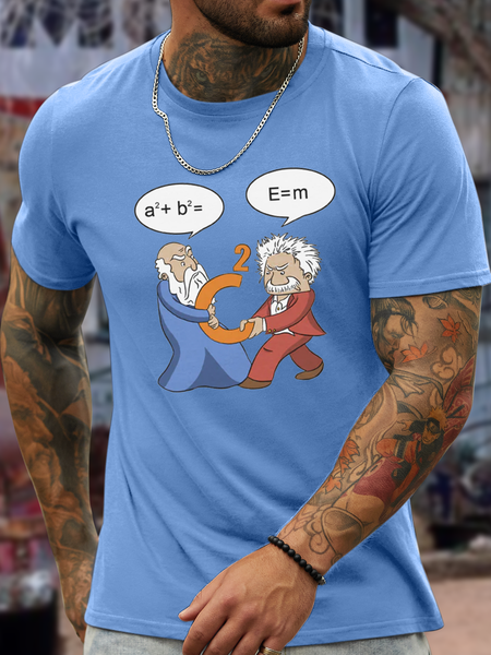 

Men's Funny Scientist Crew Neck Cotton Loose Casual T-Shirt, Light blue, T-shirts