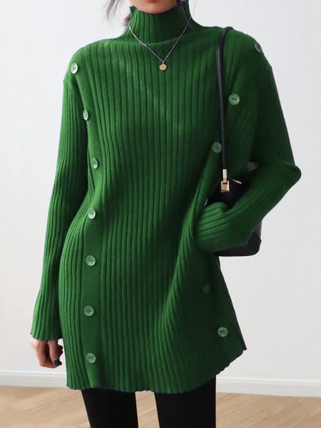 

Long Sleeve loosen Half Turtleneck Casual Plain Sweater, Green, Pullovers
