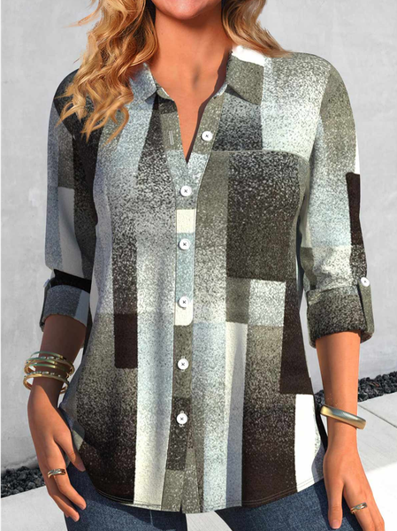 

Casual Loose Geometric Shirt Collar Shirt, Brown, Shirts & Blouses