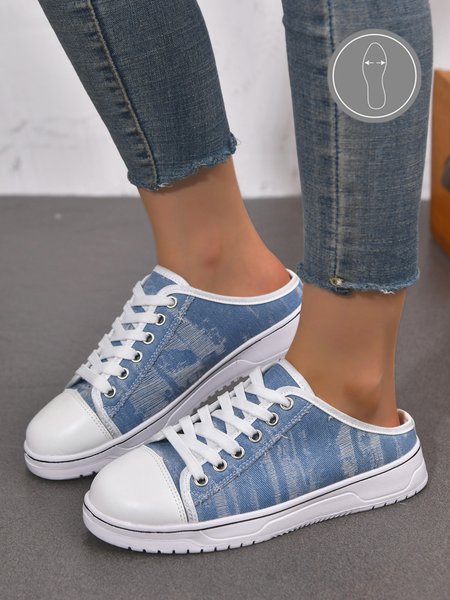 

Casual Distressed Denim Lace-Up Decor Mule Shoes, Blue, Sneakers