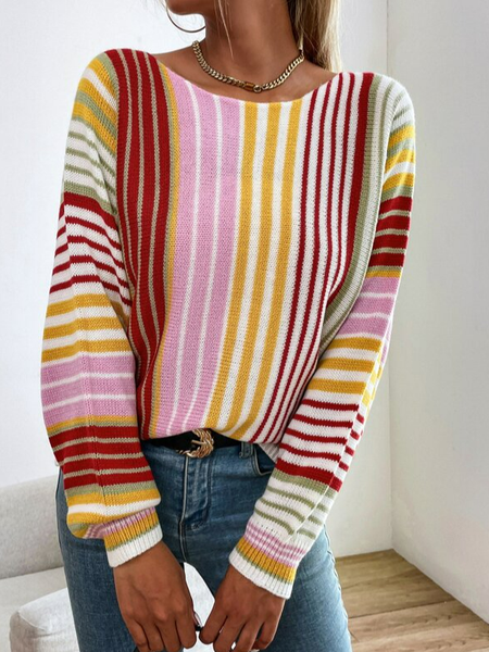 

Striped Yarn/Wool Yarn Casual Sweater, Stripe, Sweaters