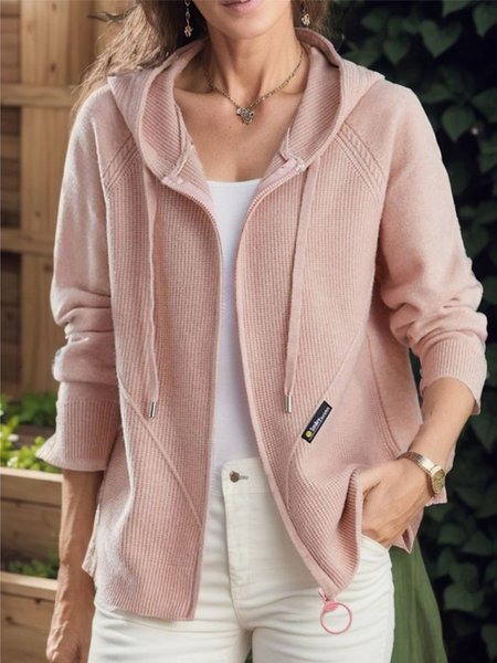

Loose Zipper Hoodie Casual Cardigan, Pink, Sweaters