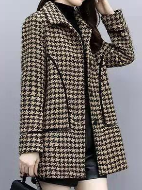 

Houndstooth Long Sleeve Buckle Shawl Collar Casual Coat, Khaki, Outerwear