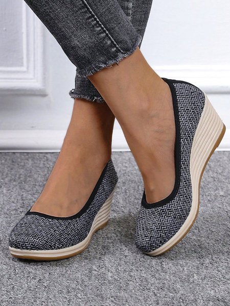 

Women Minimalist Linen Fabric Wedge Heel Shallow Shoes, Deep gray, Flats & Loafers
