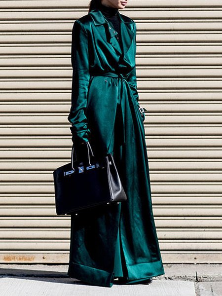 

Urban Regular Fit Shawl Collar Plain Trench Coat, Green, Coats