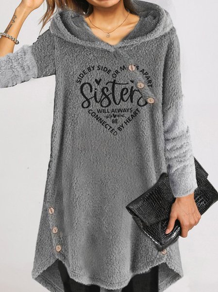 

Loose Casual Text Letters Dress With No Belt, Gray, Dresses