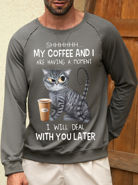 

Men's My coffee and i are having a momoent Casual Crew Neck Sweatshirt, Deep gray, Hoodies&Sweatshirts