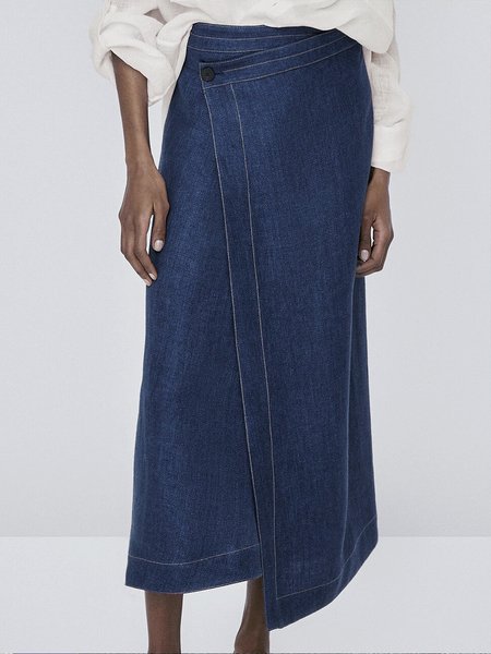 

Vintage Regular Fit Denim Plain Denim Skirt, Blue, Denim Skirts