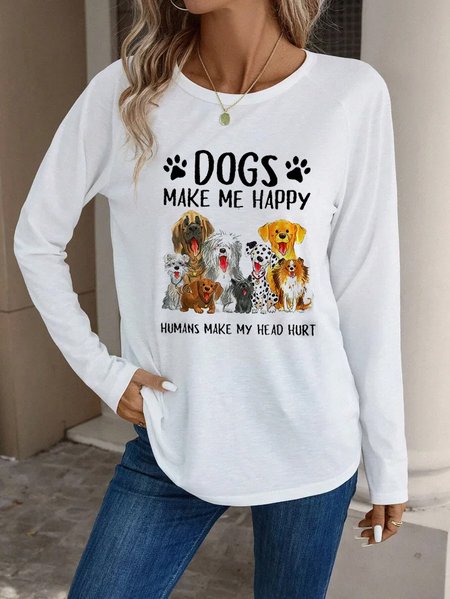 

Letter Pattern Loose Crew Neck Casual T-Shirt, White, T-Shirts