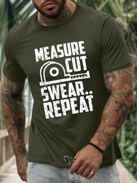 Men’s Text Letters Casual Cotton T-Shirt, Army green, T-shirts