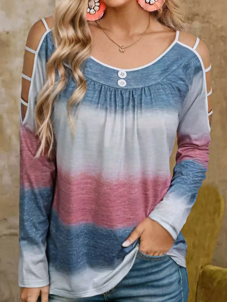 

Casual Crew Neck Ombre T-Shirt, Blue, T-Shirts