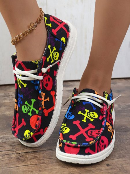 

Colorful Skull Halloween Graphics Canvas Flats, Black, Flats