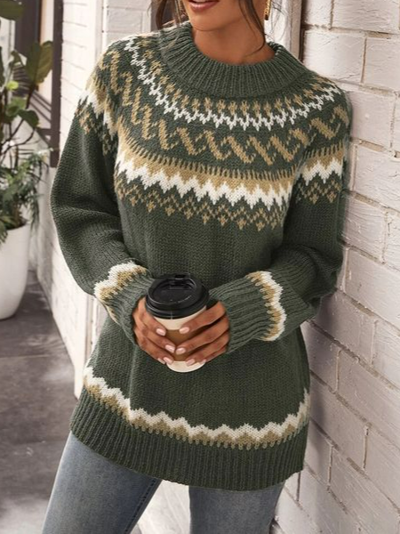 

Loose Yarn/Wool Yarn Crew Neck Casual Sweater, Green, Sweaters