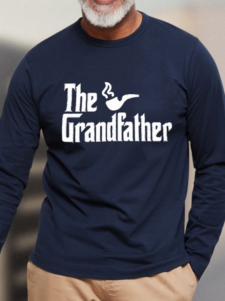 

Men’s Grandfather Regular Fit Text Letters Cotton Casual Top, Dark blue, Long Sleeves