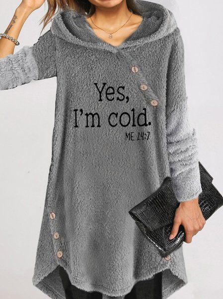 

Yes I'm Cold Casual Fluff/Granular Fleece Fabric Loose Hoodie Dress, Gray, Dresses