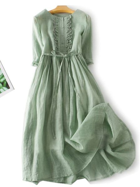 

Crew Neck Regular Fit Casual Dress, Green, Dresses