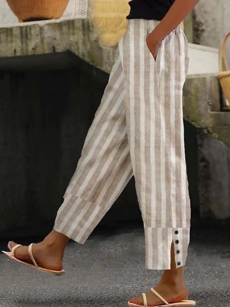 

Striped Loose Casual Pants, Light khaki, Pants
