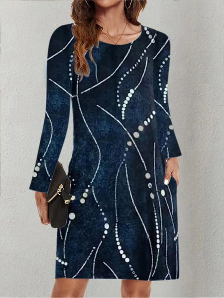 

Casual Floral Crew Neck Dress With No, Deep blue, Dresses